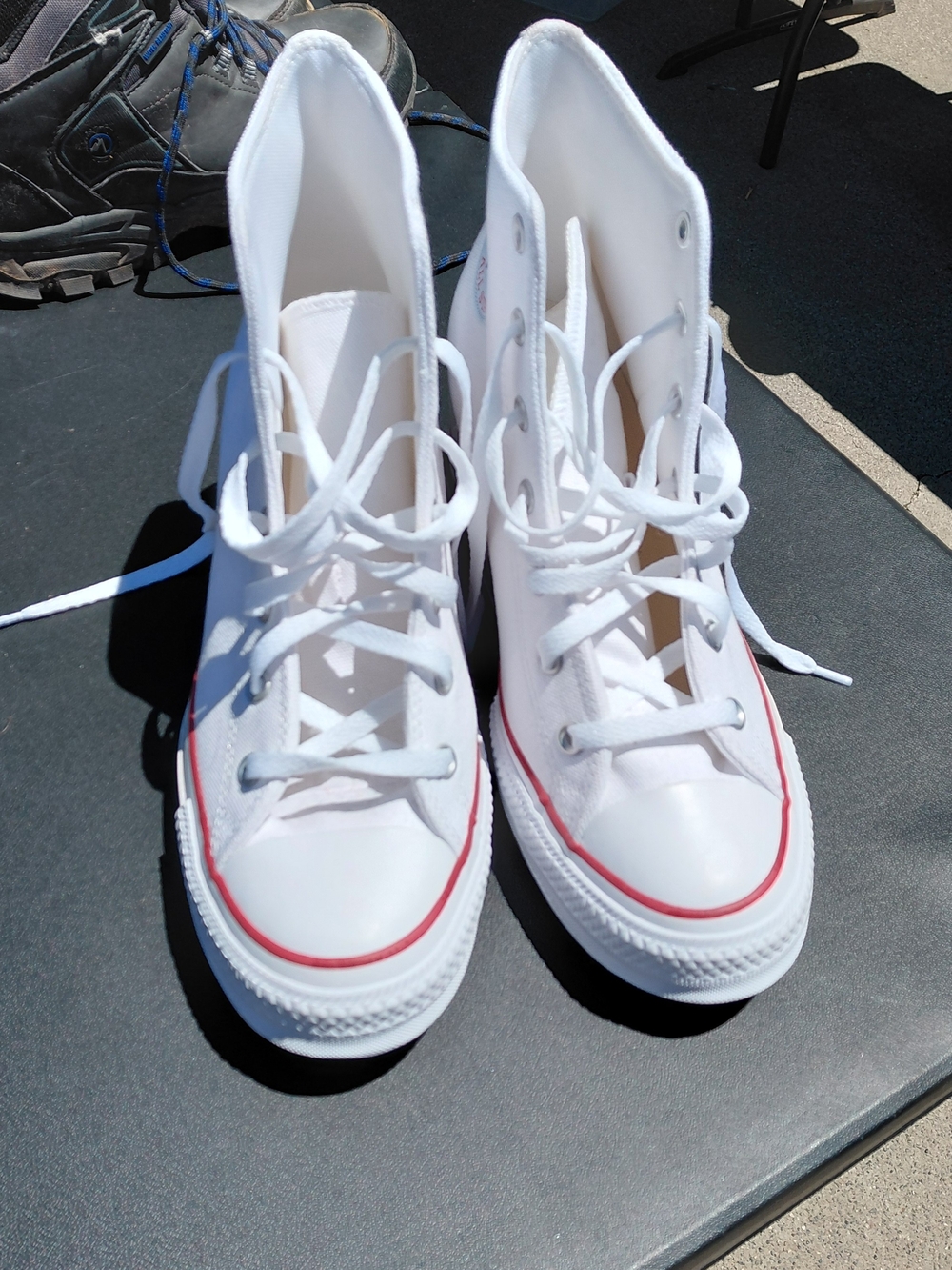 Converse White High-Top Sneakers with Red Stripe